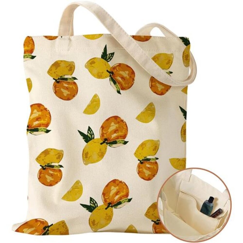 Canvas Tote Bag with Inner Pocket for Women,Cloth Cotton Totes Bag